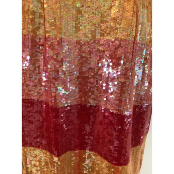 VICTOR COSTA VINTAGE ORANGE, YELLOW AND RED SEQUIN STRAPLESS DRESS 10 - Picture 6 of 10